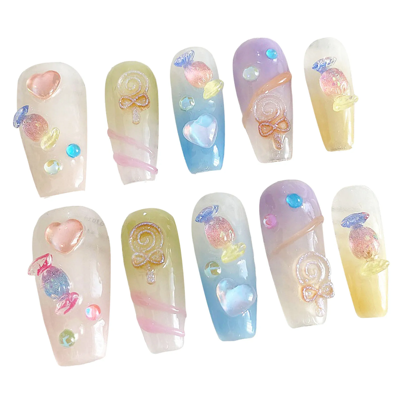 

Handmade Colorful Fake Nails Full Cover Square Artificial Nail Tips for Stage Performance Wear