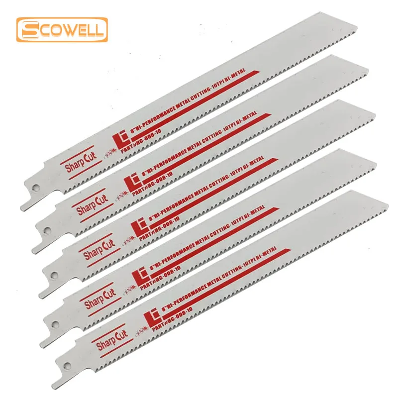 

5 Pack 8" In 10TPI Bimetal Material Demolition Reciprocating Saw Blade Machinery Sabre Saw Blades For Wood Naiils Metal Cutting