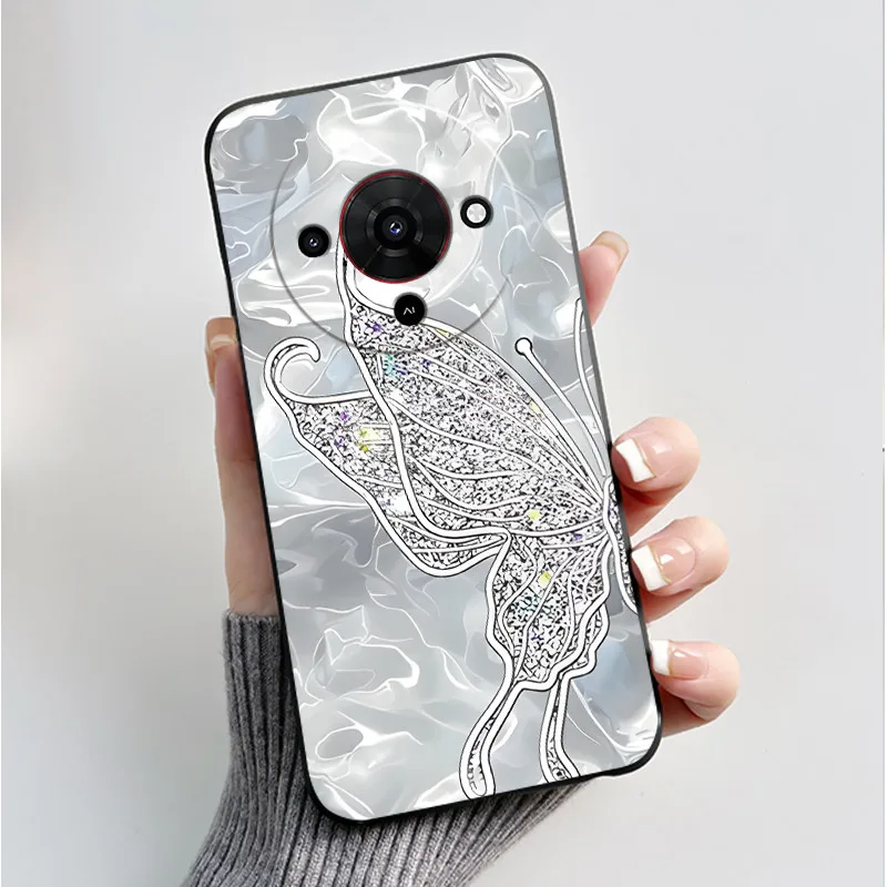 Butterfly Flower Black Soft Silicone Phone Case - Stylish Protective Back Cover