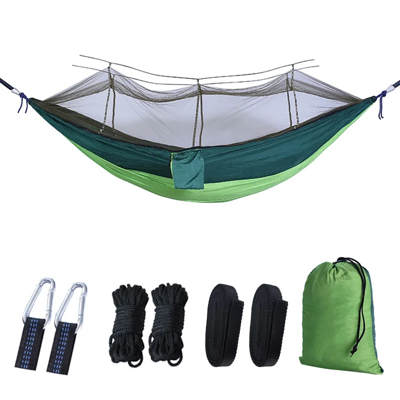 picnic table 1-2 Person Camping Garden Hammock With Mosquito Net Outdoor Furniture Bed Strength Parachute Fabric Sleep Swing Portable Hanging Camping Table Foldable Outdoor 