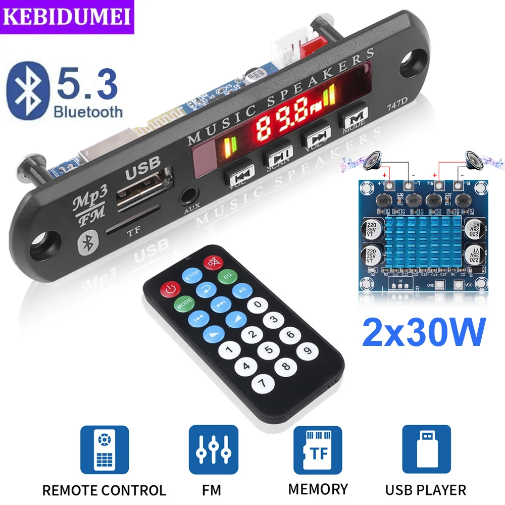 60WAmplifierBluetooth5.3MP3DecoderBoard9V12VMP3PlayerCarFMRadioModuleSupportUSBSDTFAUXWithRemoteControl-AliExpress44