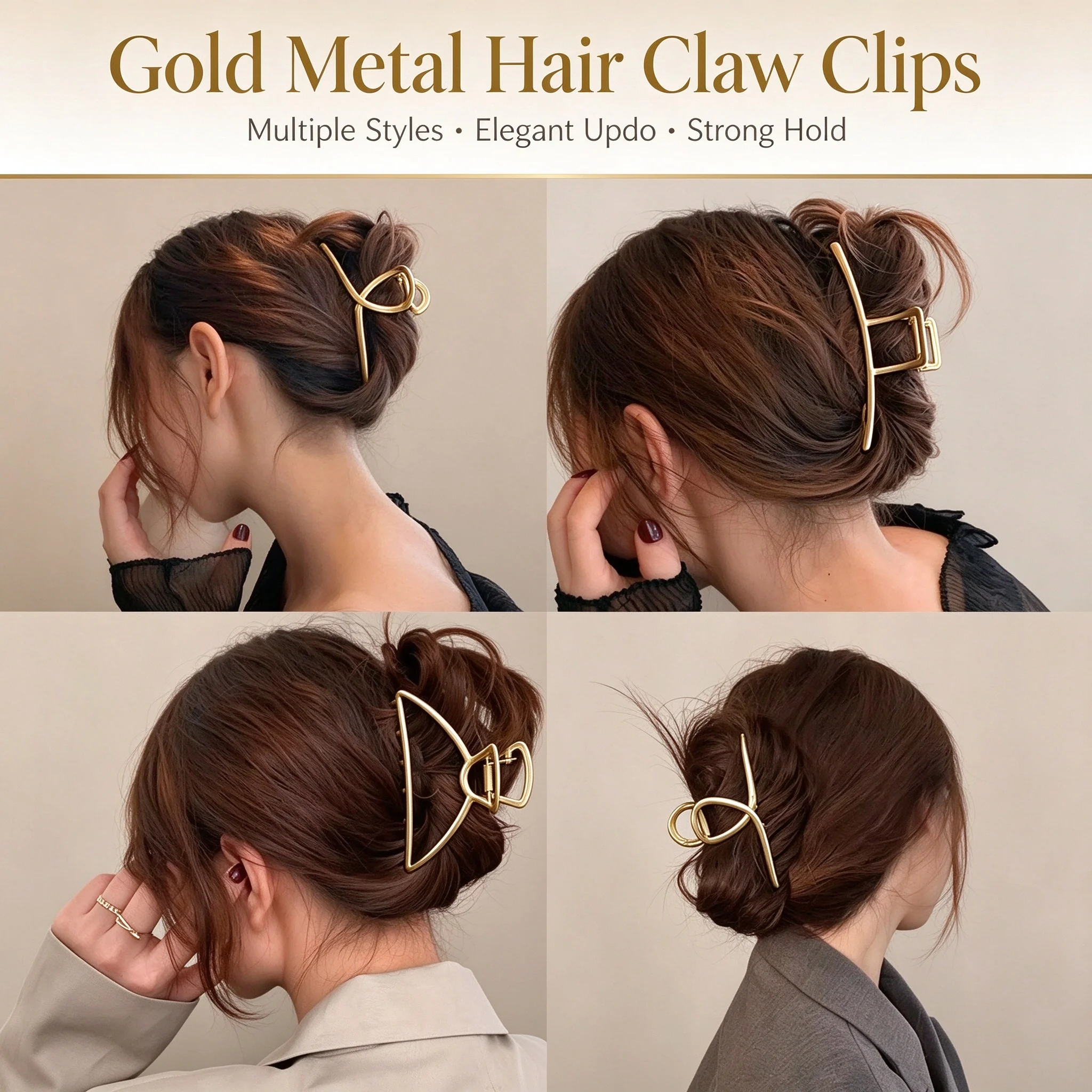 Neue Elegante Gold- und Silber-Haarspangen mit Geometrischem Hohlmuster, Metall-Haarklammer, Haarband, Krabben-Haarclips, Modische Haaraccessoires für Damen