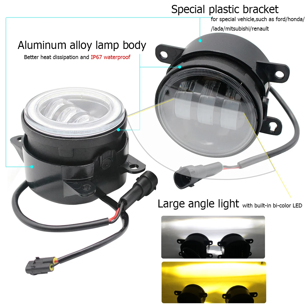 LED Car Fog Lights for JAC N35 X200 V260 2019 2020 2021 2022 2023 2024 with Lens 6400lm 12V Angel Eye DRL Daytime Running Light detail image 5