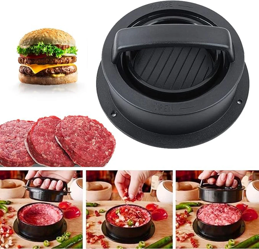 3 in 1 Burger Press Hamburger Round Shape Non-Stick Stuffed Burger Patties Kitchen Barbecue Accessories Tool Cookery Mold