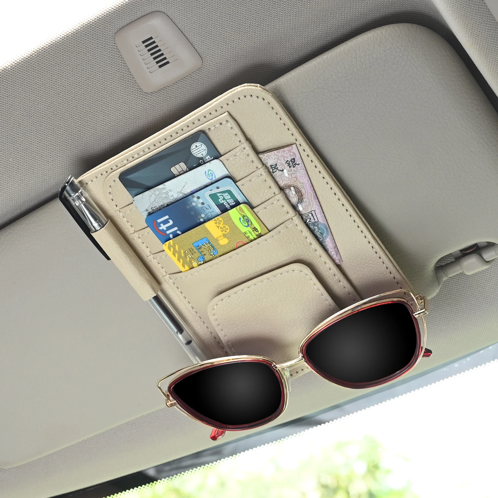 Car Visor Organizer Multi-Pocket Pouch Bag Card Glasses Storage Holder Scratch-resistant For Car Interior
