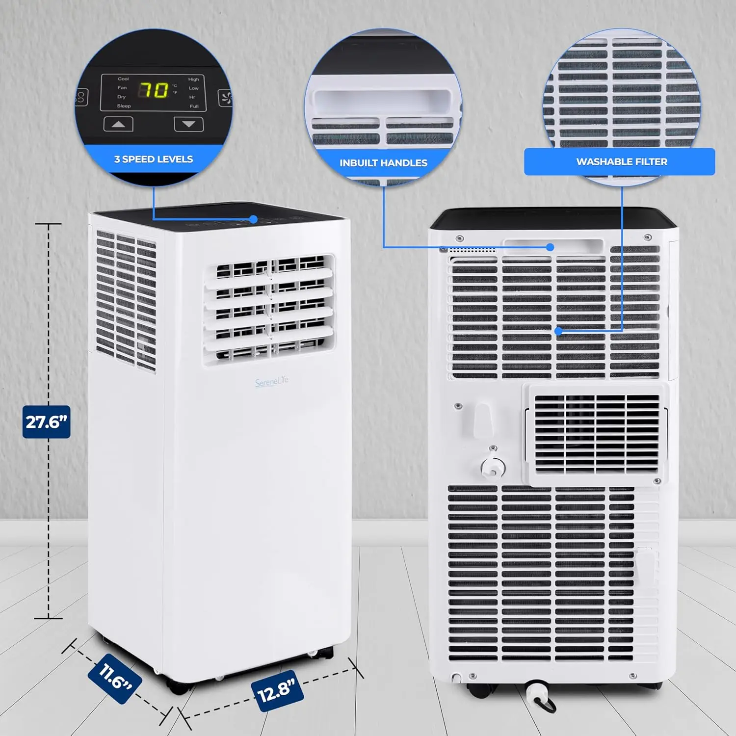 Small Air Conditioner Portable 10,000 BTU with Built-in Dehumidifier - Portable AC unit for rooms up to 450 sq ft - W 6