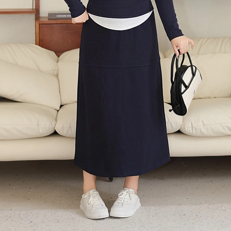 Plus Size Skirt 2025 Autumn Fashion Preppy Style High Waist A-line mid-length Navy Blue Casual Premium Women's Bottoms