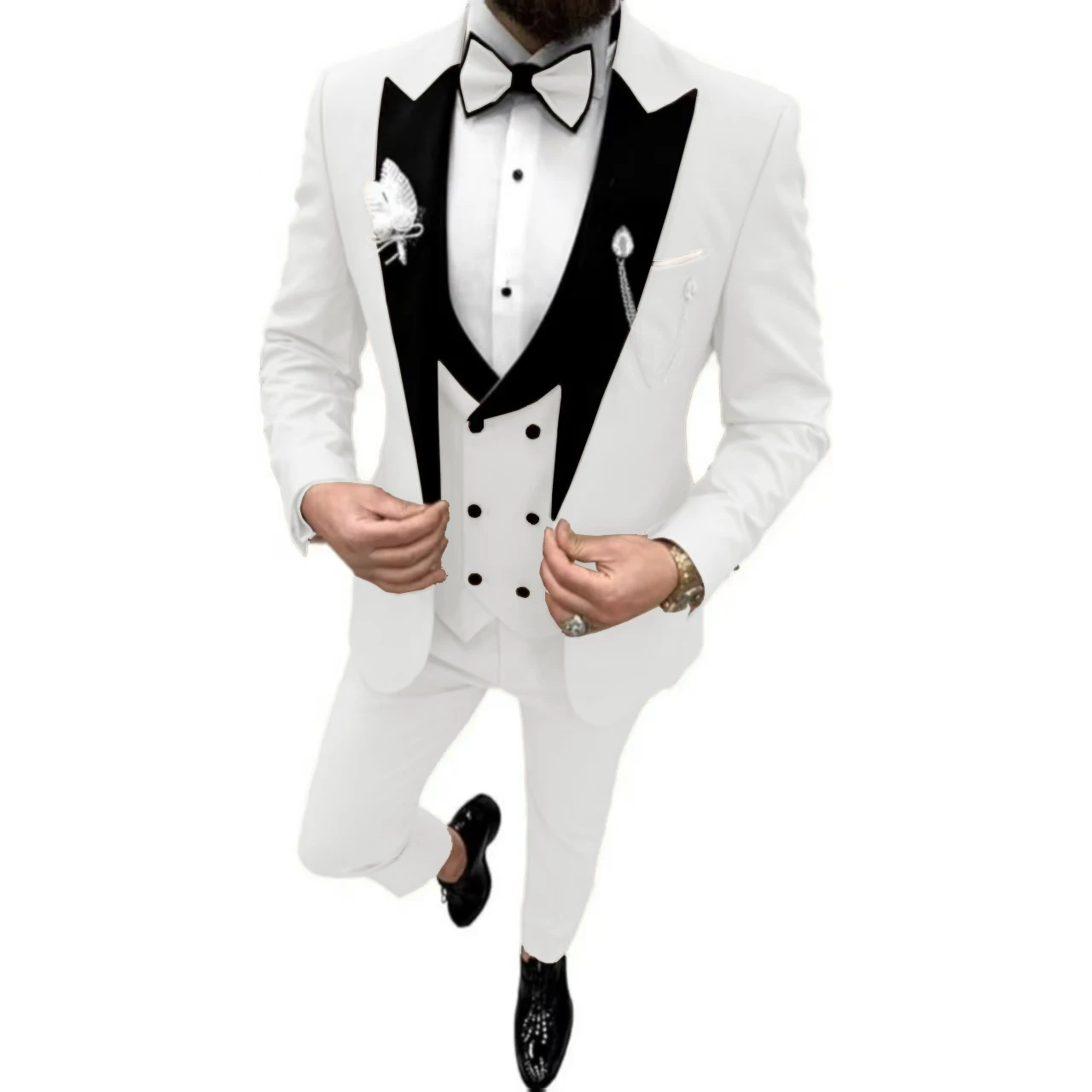 Formal Suits for Men Peak Lapel 3 Pieces Blazer Vest and Pants Set Elegant High Quality Wedding Dresses New