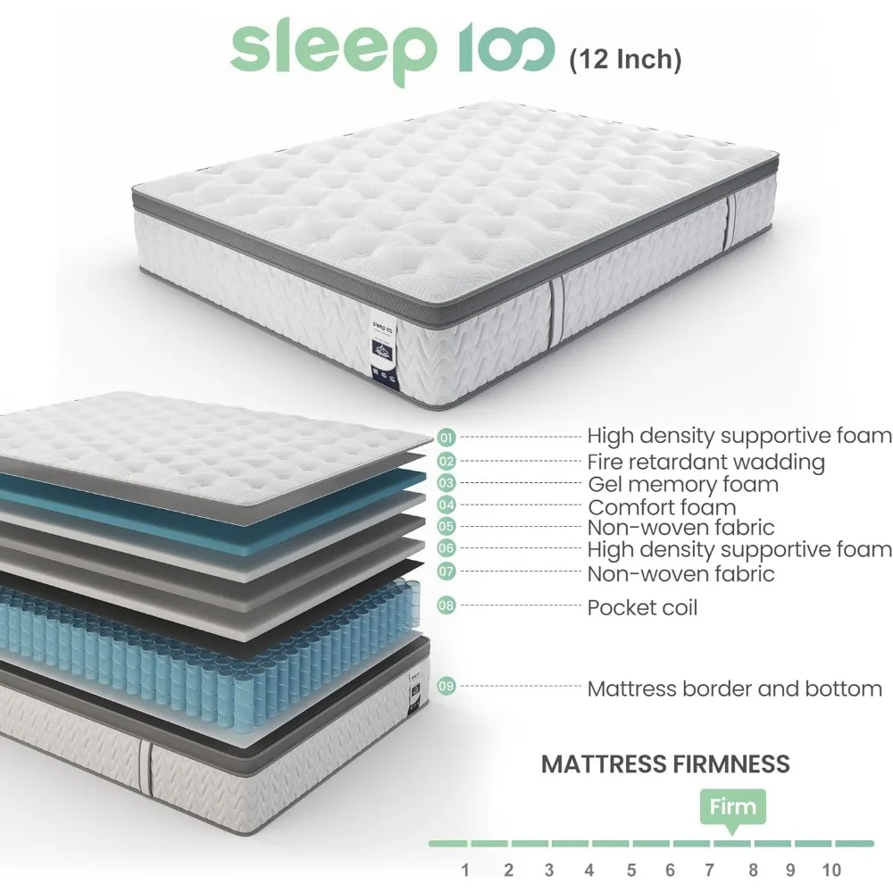 Full Mattress 12 Inch, 5-Zone Deep Sleep Firm with Extra Lumbar & Shoulder Support, Mattresses 5