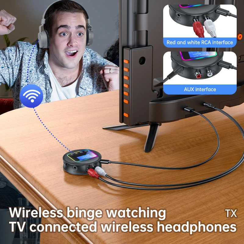 Bluetooth Adapter Bluetooth Audio Receiver Bluetooth Transceiver Adapter Bluetooth Aux Adaptor New Bluetooth 5.4 Audio Transmitter Receiver 2-in-1 Wireless Adapter with LCD Screen AUX/RCA/TF For PC TV Car Speakers