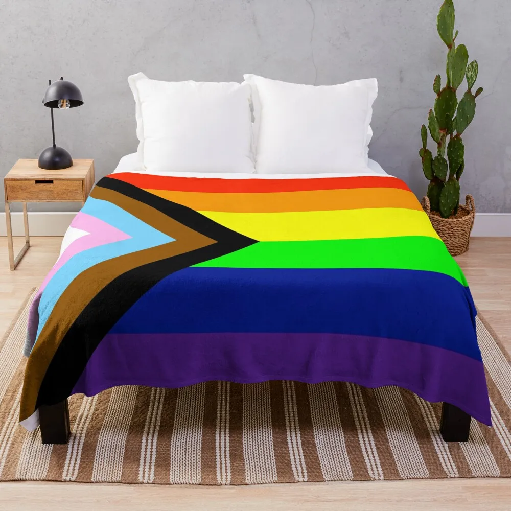 

inclusive progress pride flag! Throw Blanket Thermal Blankets For Travel Hairy Blankets fluffy blanket