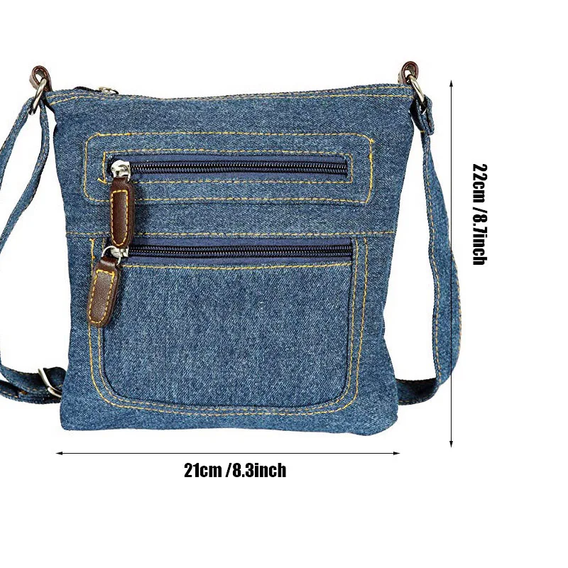 Hot Denim Shoulder Bag Men Women Solid Color Messenger Bag Casual Fashion Crossbody Bag Retro Male Zipper Diagonal Straddle Bag