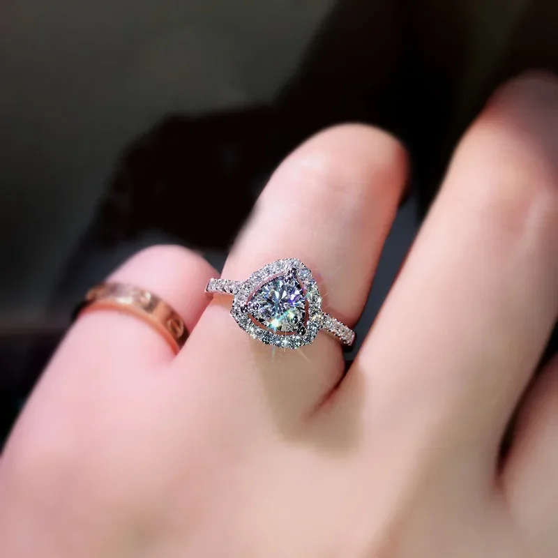 Real Luxury Brand 925 Sterling Silver Wedding Rings for Women 3 Carats AAA+ Diamond Fine Jewelry Heart Anillos De Party Rings