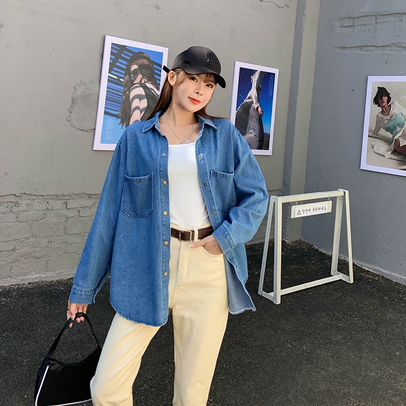 2023 Autumn  New Korean Long Sleeve Loose  Casual Women Denim Shirt Z016