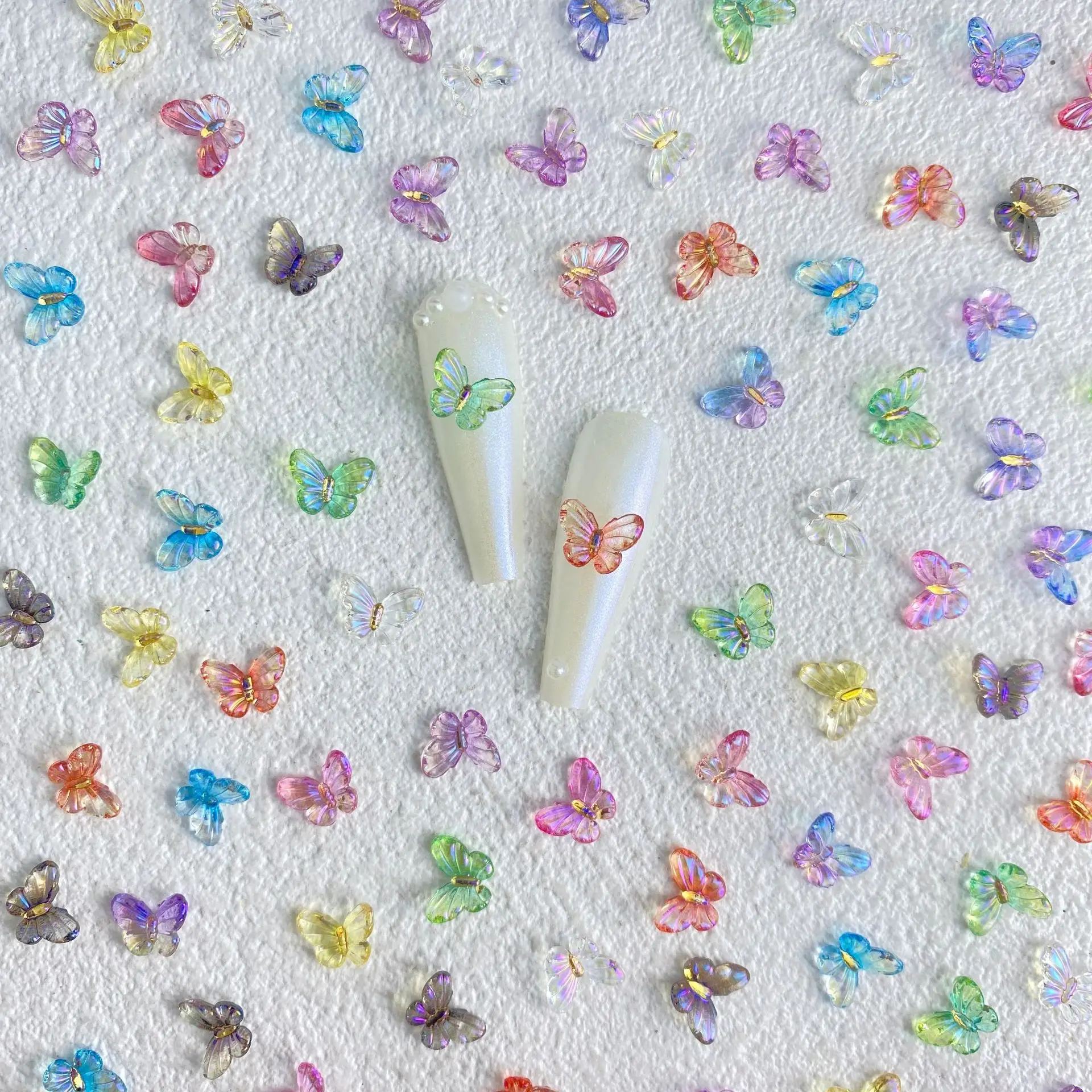 3D 다채로운 오로라 나비 네일 아트 참 액세서리, 투명 송진 부품, 네일 장식 디자인 용품, 재료 도구, 30 개
