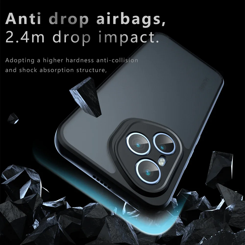 Enhanced Drop-Proof Frosted Soft Edge Case - Semi-Transparent Shockproof Cover