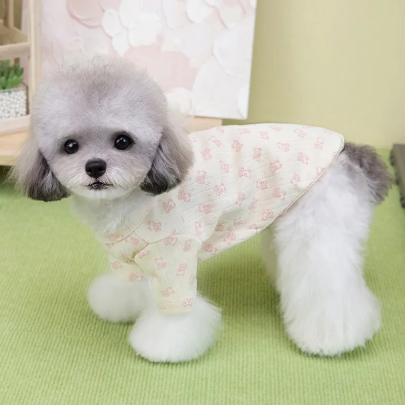 Autumn Soft Dog Shirt Warm Dog Clothes Bear Print Puppy Undershirt Fashion Cute Bottoming Shirt Pet Vest Bichon Poodle Apparel 4