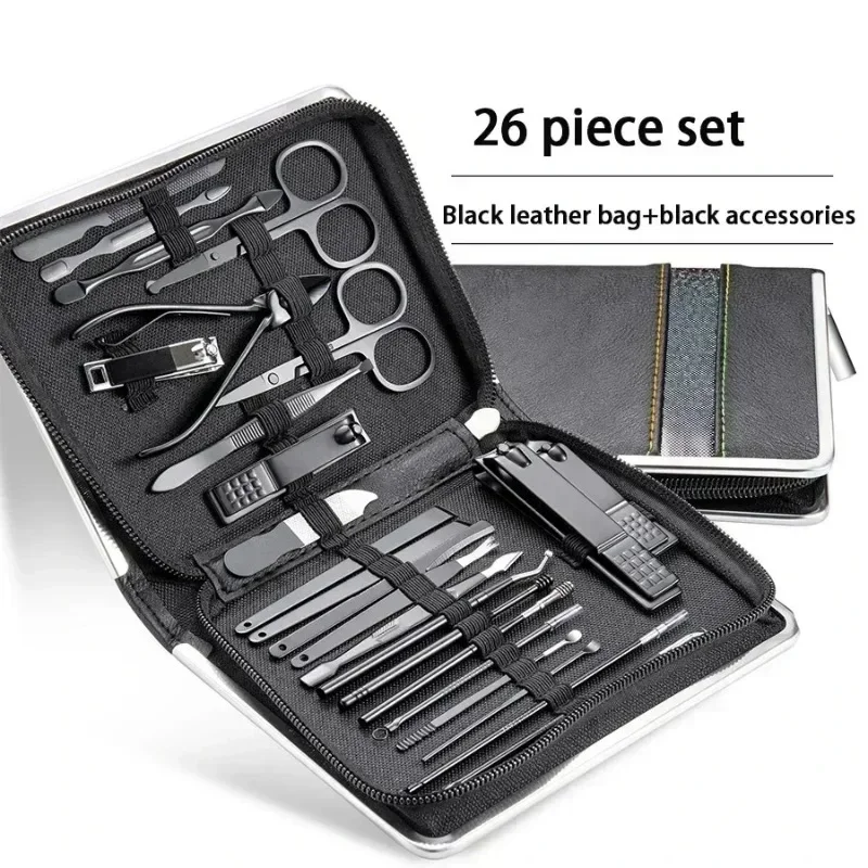 Nail Clipper Set Nail Art Set Zipper Bag 26 Pieces Rose Gold Dead Skin Pliers Pedicure Knife Acne Needle Manicure