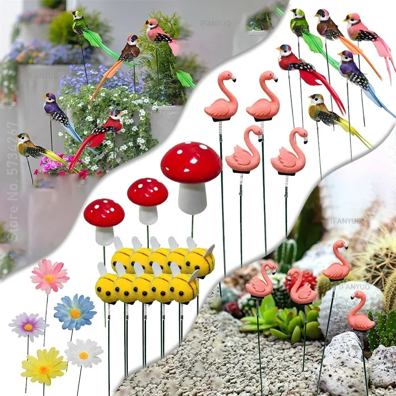 Garden Yard Art Butterfly/Flower/Bird/Flamingo/Mushroom Stakes Decoracion Outdoor Decor Gardening Decoration Decorative Stake