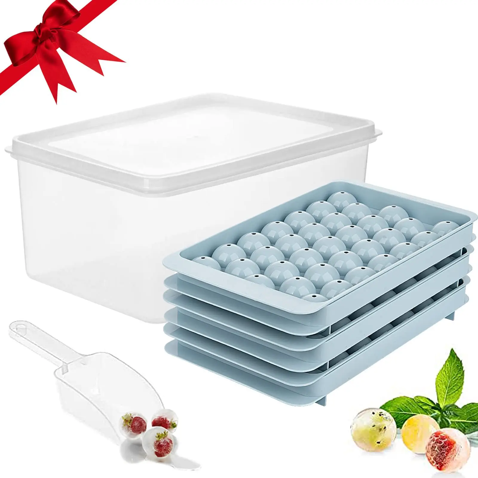 

Tray with Lid Round Ice Cube Mini Circle Ice Cube Ice Ball Maker Mold for Freezer with Container Tray Making 66PCS Sphere Ice
