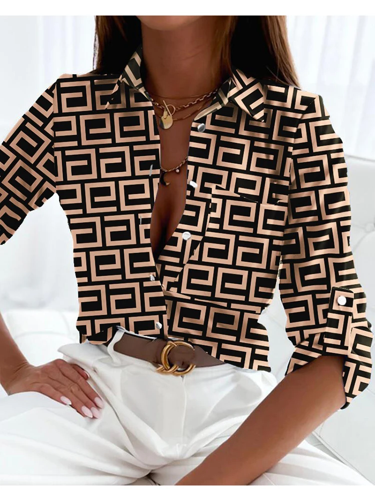 

blusas mujer de moda 2022 Casual Long Sleeve Print Blouse Women 2022 Fashion Turn Down Collar White Shirts Spring Autumn Tops