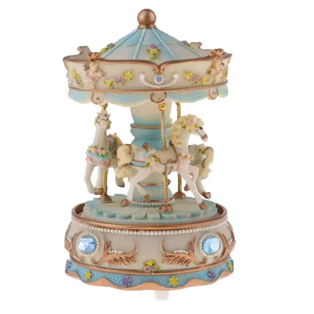 

Collectibles Box Carousel Resin Horse Handcrafted Home Toys Anniversary Gift Birthday Crafts Decorative Rotating Music