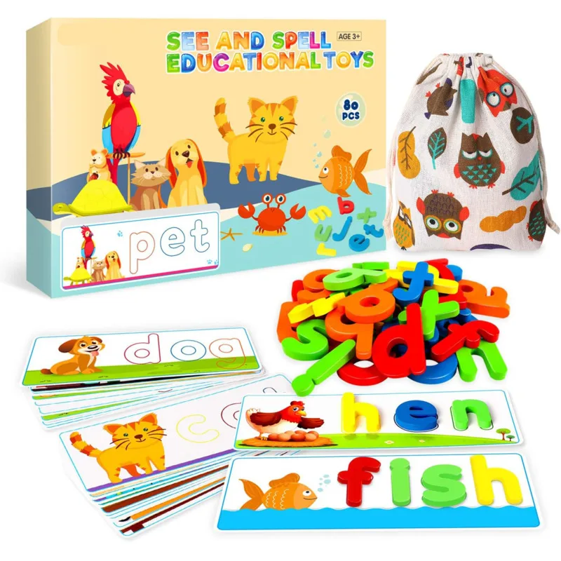 Montessori Learning 3D Animal Letter Puzzle Educational Toys Cards Colorful Wooden Puzzle Game Cognitive Children New 6