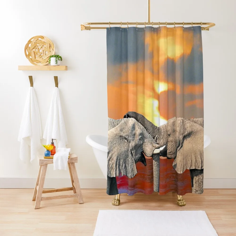 

Affectionate Elephants Shower Curtain Shower Set For Bathroom Anime Shower Curtain