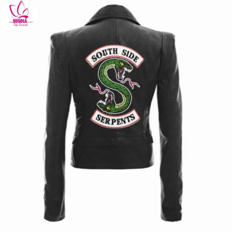 

Lady Riverdale Women's PU Leather Jacket Trend Motorcycle Jacket Short Southside Serpents Artificial Leather Motorcycle Coat y2k