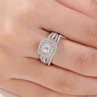 Newshe 925 Sterling Silver Halo Wedding Ring Set for Women Elegant Jewelry Princess Cross Cut AAAAA CZ Engagement Rings - Image 3