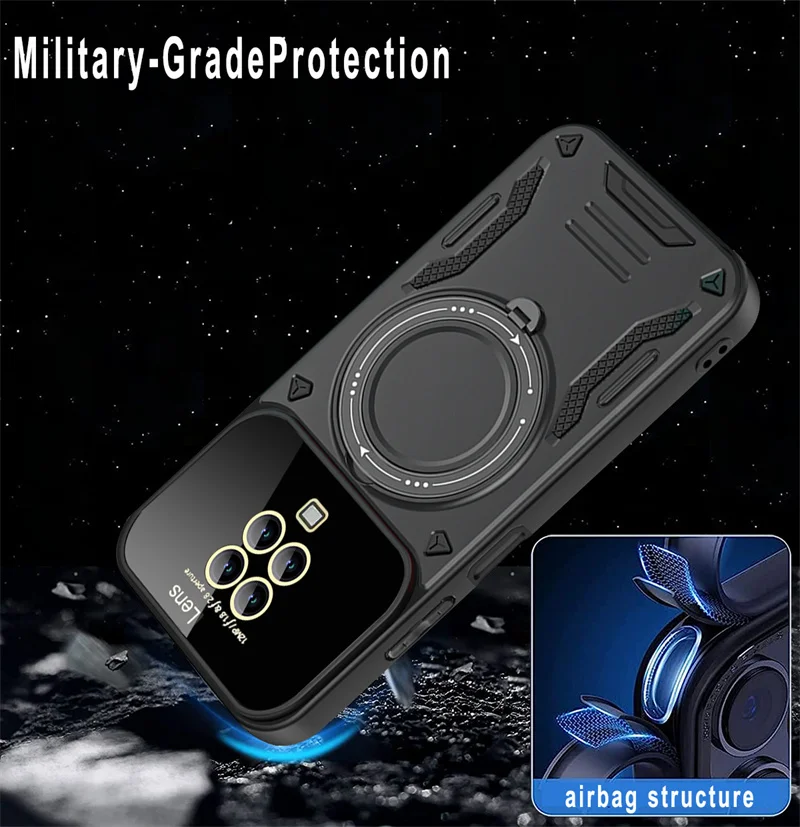 Xiaomi Redmi Note Case: Armor Magnetic Wireless Charging with Car Ring Holder Stand