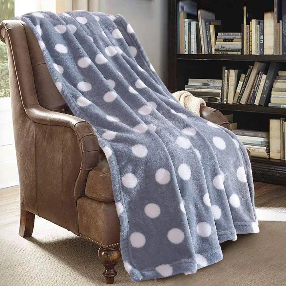 

Throw Blanket for Couch Super Soft Microfiber Fuzzy Flannel Blanket Throw for Shawls and Wraps Adults or Pet Polka Dots Grey