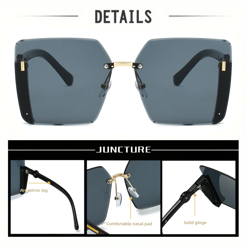 Randlose Sonnenbrille mit quadratischem Rahmen für Damen