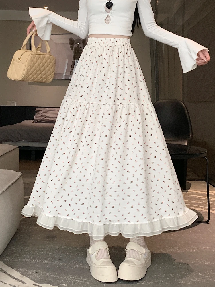 Women's Elegant Bohemian Flower Print Maxi Skirt Female High