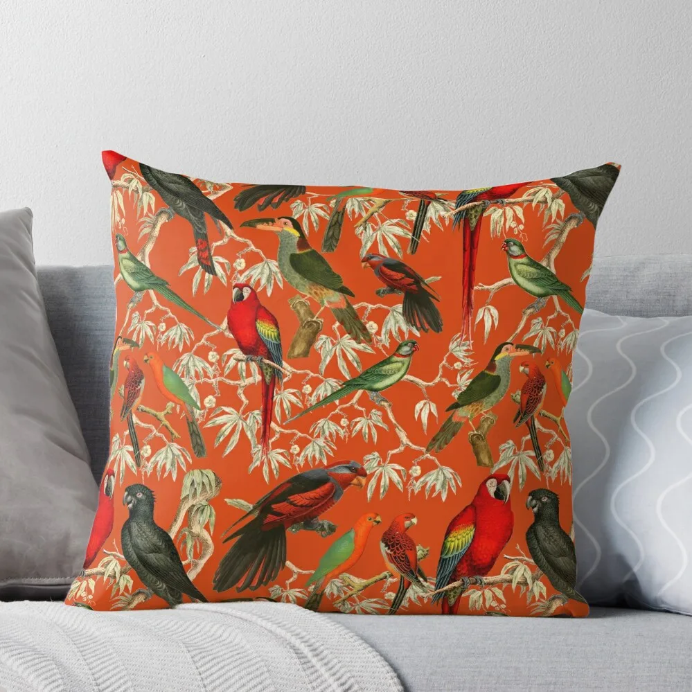 

Vibrant Bird Pattern for a Tropical-Inspired Look - Orange Throw Pillow Cushion Cover Set Elastic Cover For Sofa