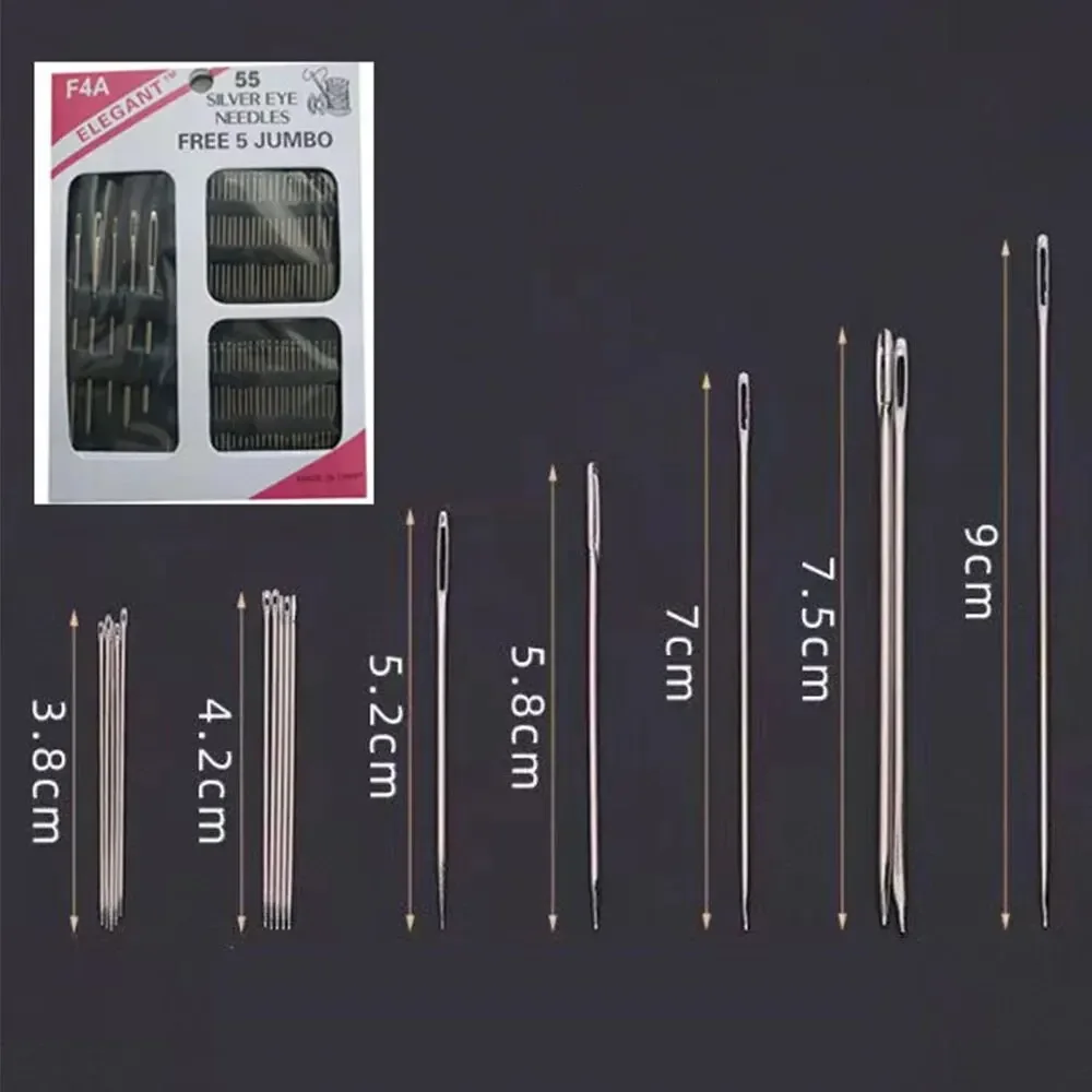 Needles Set with Different Stainless Steel Big Eye Hand 55 Pieces Sewing Sizes for Sewing Needlework Embroidery Needles