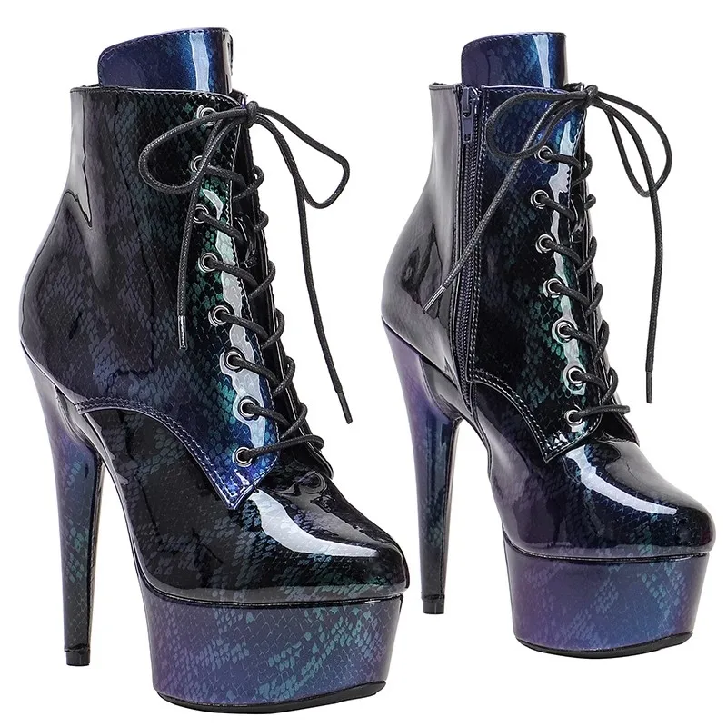 

LAIJIANJINXIA New 15CM/6Inches Snake Upper Women's High Heel Platform ANKLE Boots Closed Toe Pole Dance Shoes