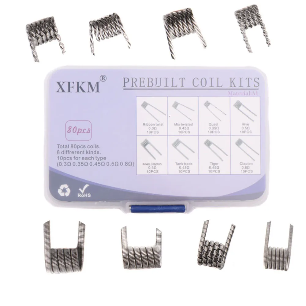 8 in 1 A1/316L Alien Clapton Coil Flat Twisted Fused Clapton Quad Tiger Heating Wire Resistance coil 80pcs XFKM