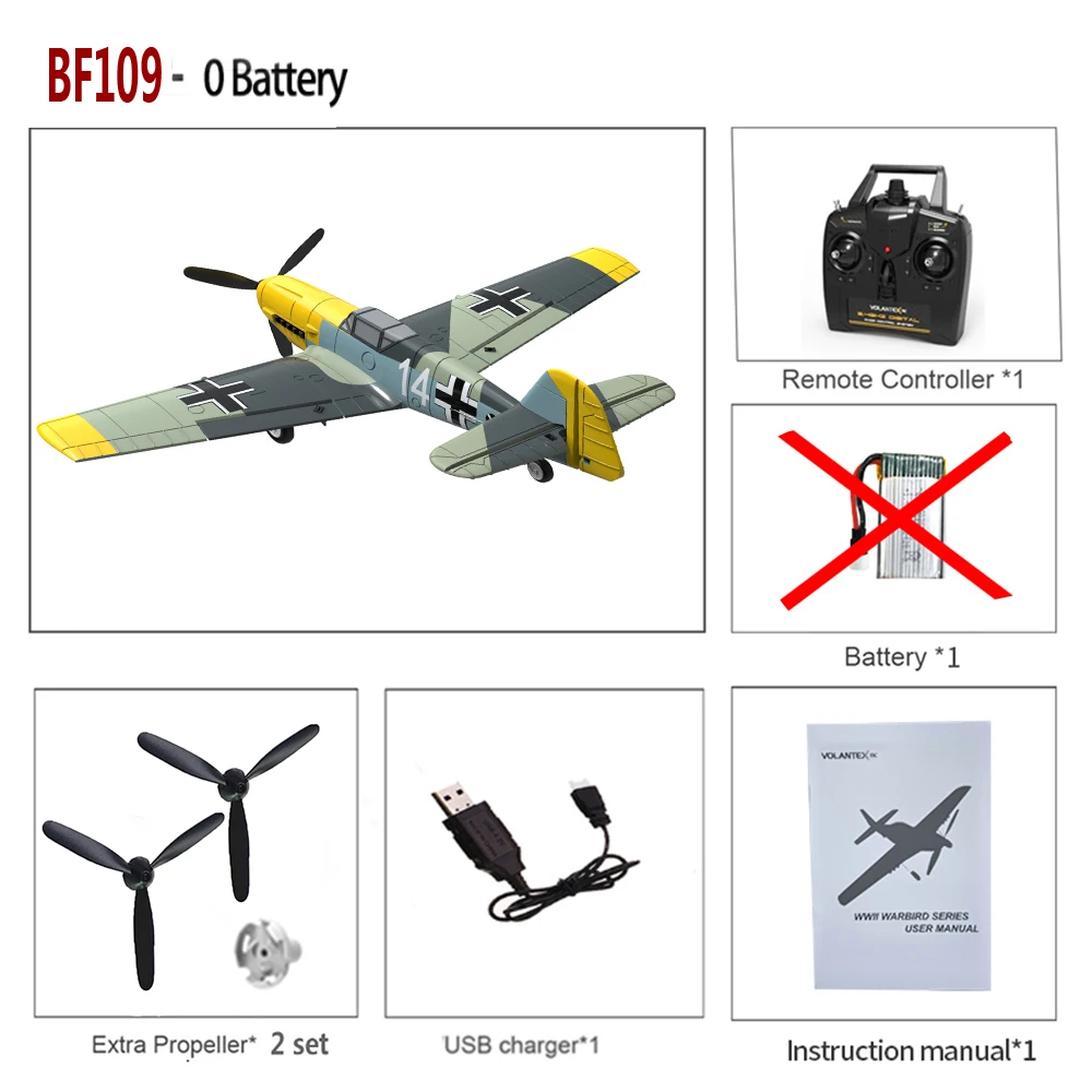 Volantexrc-リモート制御飛行機,ハリードリギフト玩具bf109,2.4