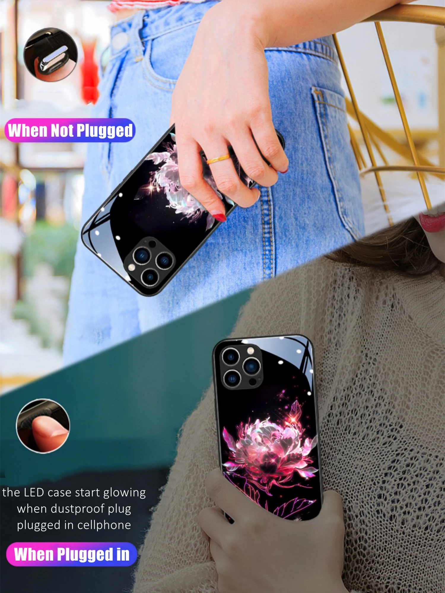 Peony Flower LED Light Glowing Luminous Phone Case Birthday Gift for Samsung S24 S22 S23 Note 10 20 A14 A54 A73 Plus Ultra