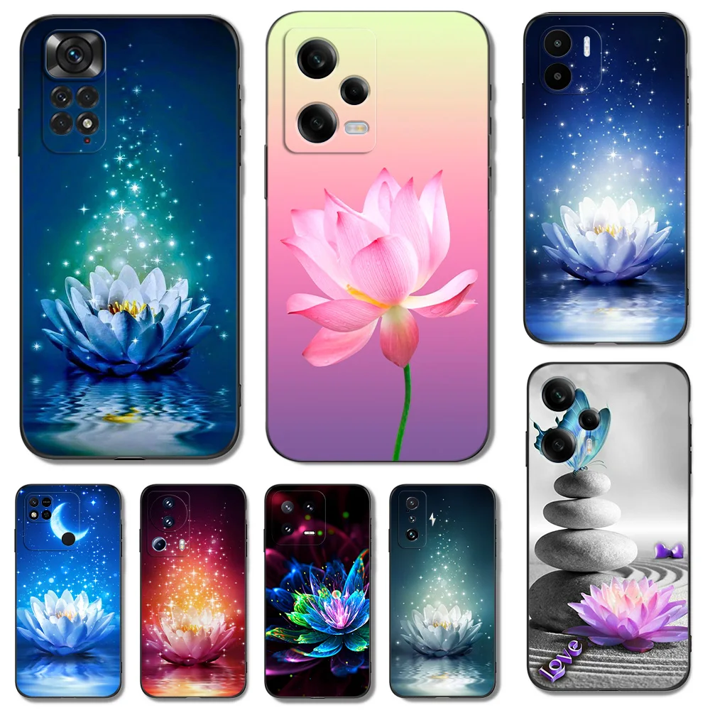 Custodia In Tpu Nero Per Xiaomi 13 Pro Lite Cover Per Telefono White Blue Lotus Flowers