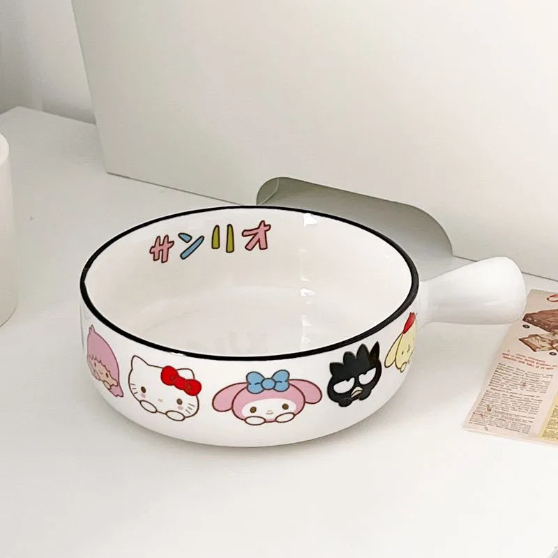 720Ml Kawaii Sanrio Hello Kitty Handle Bowl Cartoon My Melody Cinnamoroll Large Capacity Household Instant Noodle Bowl Tableware