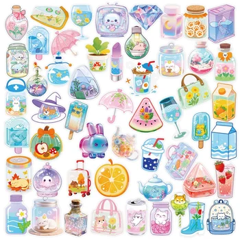 56 pezzi adesivo PET cartone animato Kawaii estetica appiccicosa trasparente telefono fai da te laptop bagagli skateboard graffiti decalcomanie