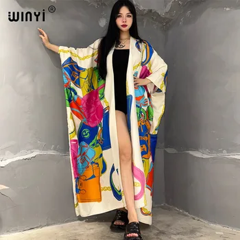 WINYI kimono Africa summer boho print beach outfits for women cover-up long coat elegant coat beach outfits for women maxi dress 1