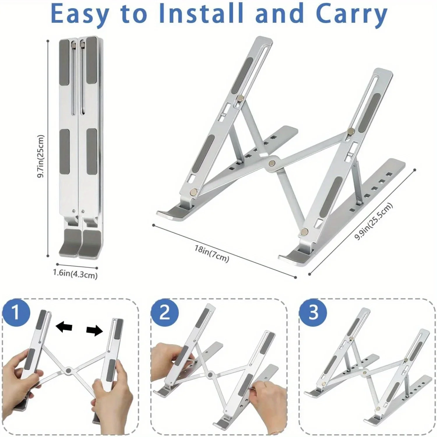 Sleek Adjustable Aluminum Laptop Stand - Ergonomic, Portable Design with Enhanced Ventilation