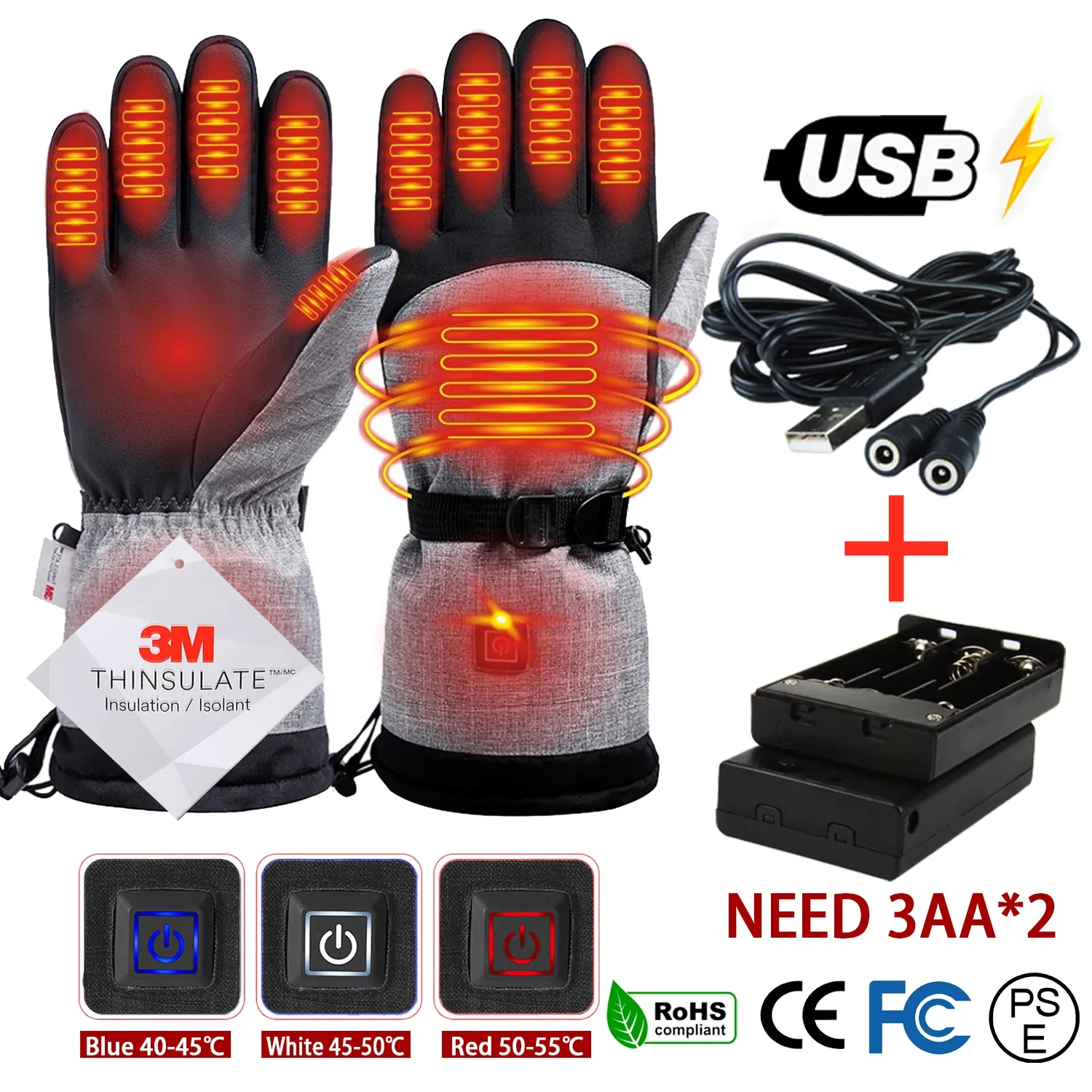 Winter Gloves 3M Cotton Heating Hand Warmer Electric Thermal Gloves Waterproof Snowboard Cycling Motorcycle Bicycle Ski
