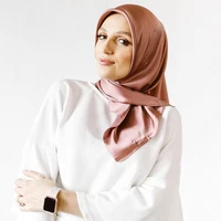 90*90cm Silk Scarves Women Square Satin Hijab Scarf Plain Handkerchief Shawls Wraps Head Scarf Female Headband Islamic Bandanna 2