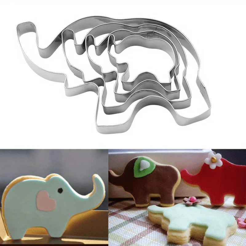 4Pcs/set, Cartoon Elephant Stainless Steel Cookie Mold Fruit and Vegetable Moulding Elephant Cookie Moulding