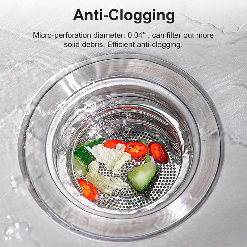 Kitchen Sink Garbage Cleaning Filter Washing Vegetable Basins Stainless Steel Screen Sewer Food Slag Funnel Filters With Handle