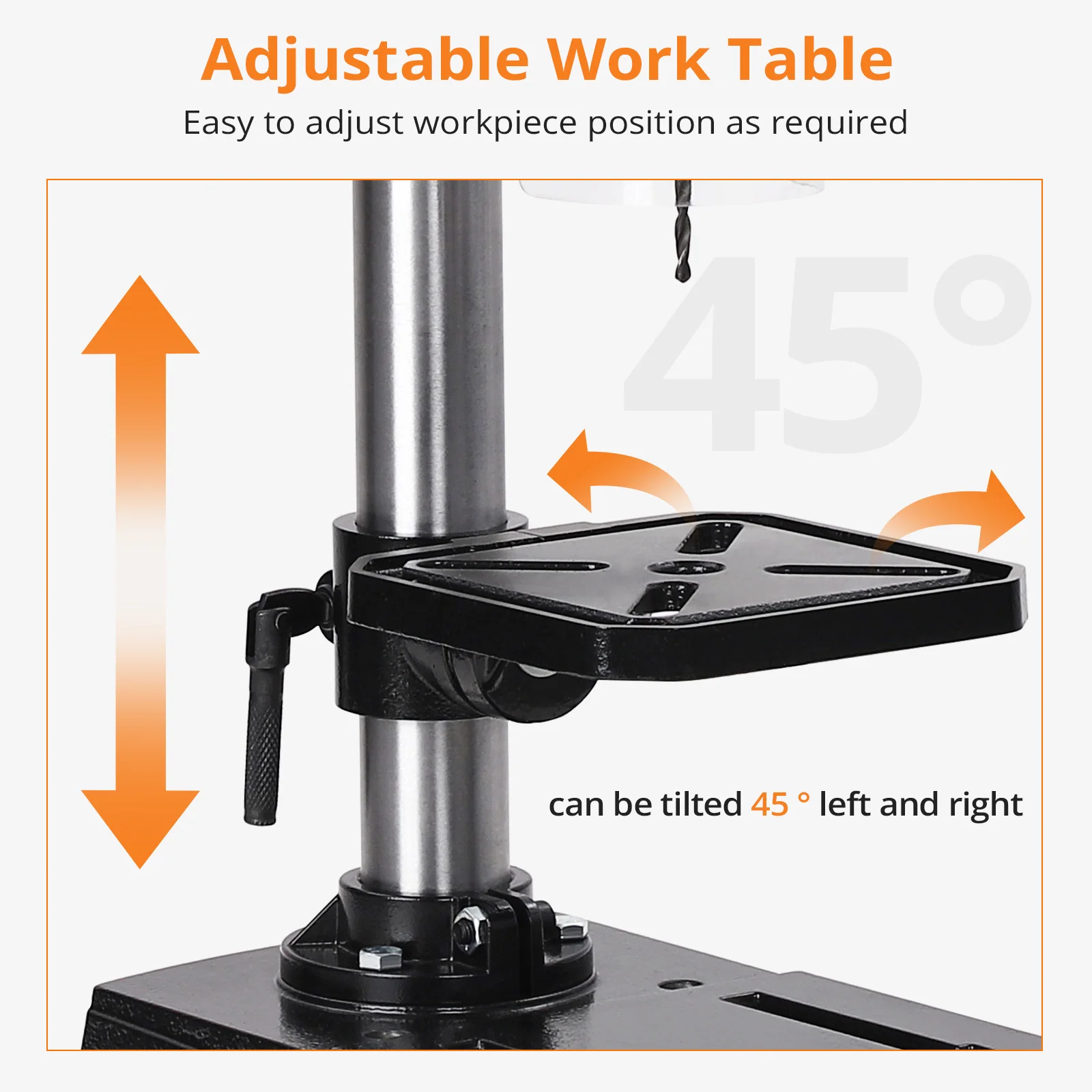 Benchtop Drill Press, 2.5Amp Benchtop Drill Machine with 5 Speed Adjustable, 8 Inch Swing Distance 0-45° Tiltling Tabletop 5